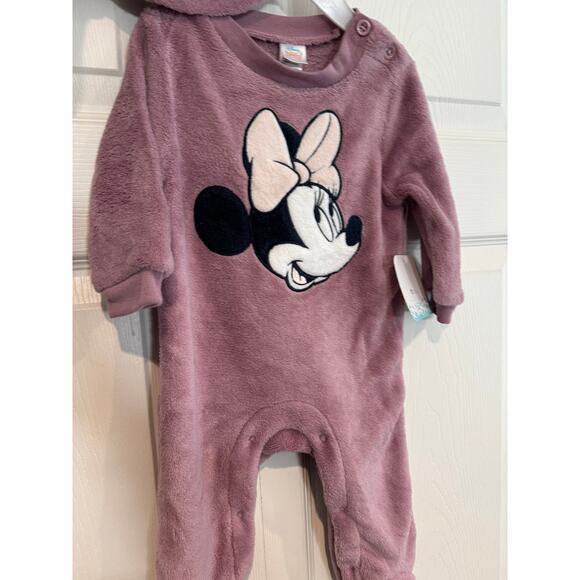NEW Disney Baby Minnie Mouse Soft Blush Sleeper Onesie + Hat 3-6 mo. - Picture 5 of 8